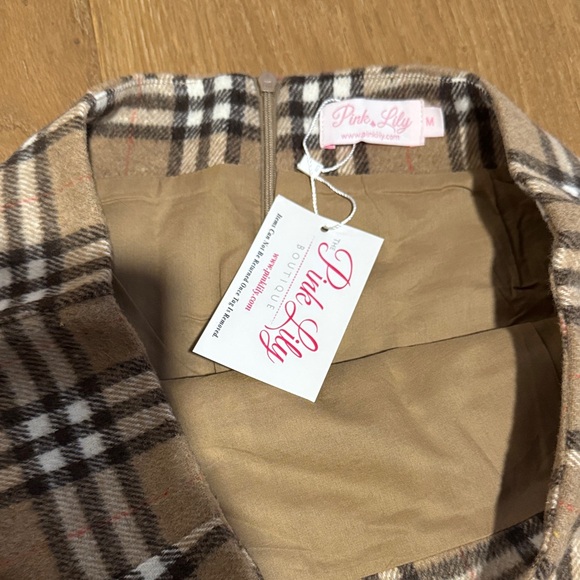 Pink Lily Tan Plaid Mini Skirt - Picture 2 of 3